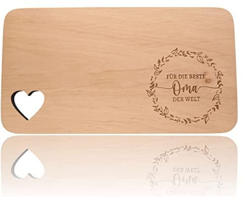 Frühstücksbrettchen aus Holz, Holzbrett mit Gravur, Frühstücksbrett mit Herz-Ausschnitt, Geschenk für Oma, Muttertagsgeschenk Personalisiert, Geschenke für Omas