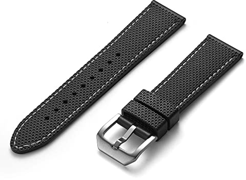 Crafter Blue UX05 Straight End Watch Band Rubber Strap Replacement for All 20mm Width Lug Watches, Black with White Thread