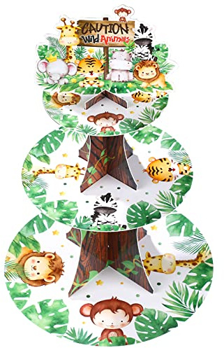Nuenen Safari - Soporte para Cupcakes de 3 Pisos con temática de la Selva para bebé, decoración de Primer cumpleaños, Soporte para Cupcakes, Bosque Forestal, Torre de postres para niños, Suministros