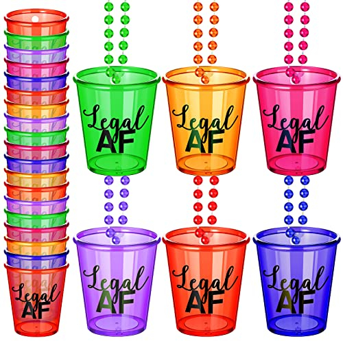 12 Pieces Party Shot Glasses Necklace Finally 21 Birthday Shot Glass on Beaded Necklace Number 30 50 Plastic Shot Glasses Necklace for Party Supplies, 6 Colors, M, Plastic, No Gemstone