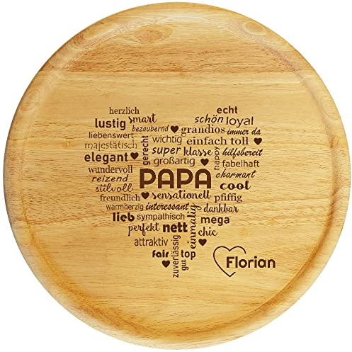 Sterngraf Pizzateller mit Gravur (Namen) personalisiertes Holz Pizzabrett 32cm - Geschenke für Papi, Geschenkidee zum Geburtstag Väter, Herz Motiv P21 Papa
