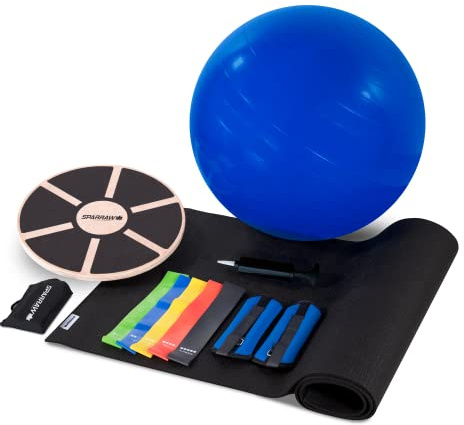 SPARRAW FITNESS Pilates-Set, Balance- und Verstärkungs-Set, Pilates-Ball, Gewichtsmanschetten/Griffe, Widerstandsbänder (x5), Balance-Board