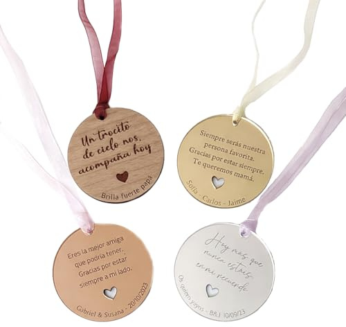 Qukimax® Medalla para Ramo de Flores con Dedicatoria Personalizada | Madera o Espejo, Varios Modelos a Elegir