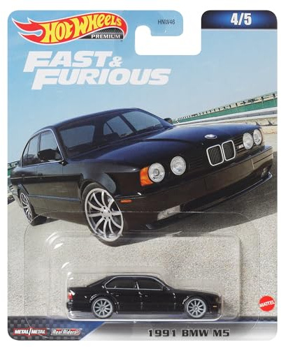 Hot Wheels FAST AND FURIOUS Auto BMW M5 1991 Modellbausatz Die Cast Maßstab 1:64 - Länge 7cm, HKD28, Schwarz