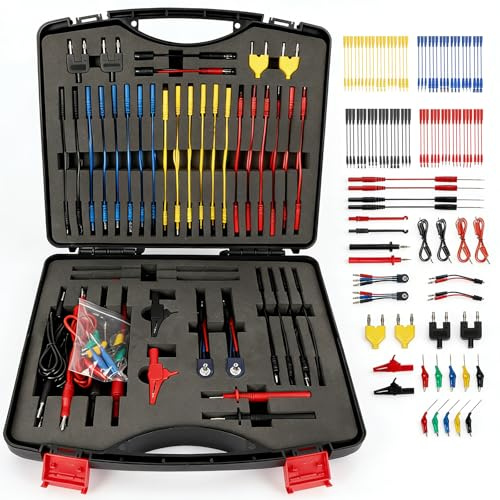 104 Stück Messleitungen für Multimeter, Messleitungen Prüfkabel Kit mit 4mm Bananenstecker Kabel, Krokodilklemmen, Teststifte, Bananen-Stecker-Adapter, Jumper Kabel für Digitales Multimeter (104)