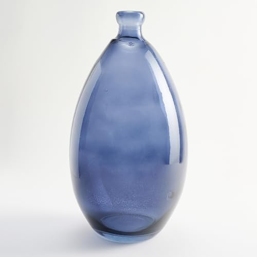 Florero de Vidrio Reciclado de Diseño Liso Irregular - Jarrón de Cristal Artesanal Estilo Mediterráneo Decoración del Hogar (Azul Marino)