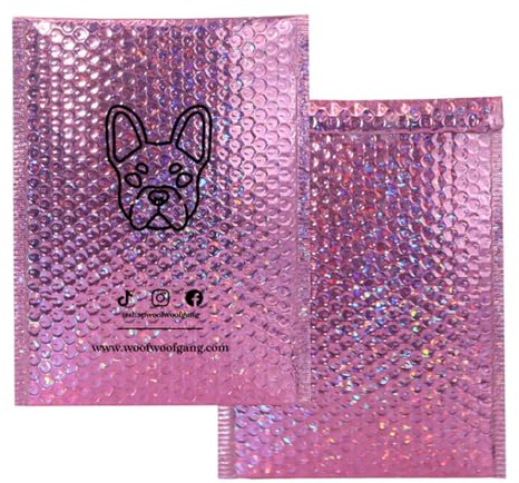 50 Stück individueller Luftpolsterversand, gepolsterter Versandbeutel mit bedruckter Versandtasche für Schmuck, Postversand für Make-up-Kleidung, Pink Laser, 28 x 38 cm
