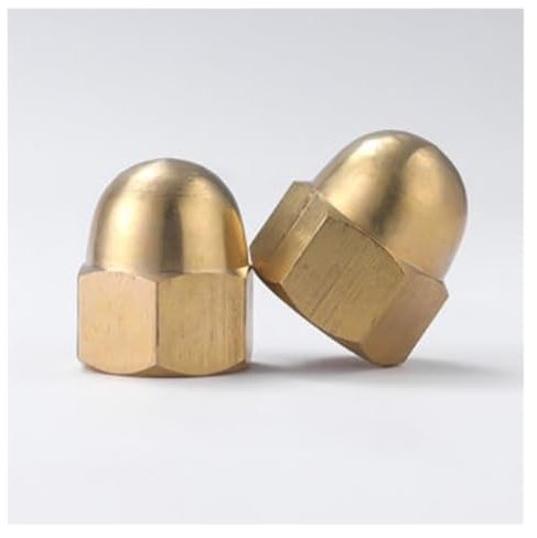 2/5/20 STÜCKE Sechskant-Hutmuttern M3 ~ M12 Kohlenstoffstahl Edelstahl/schwarz verzinkt/Messing Sechskant-Hutmuttern Haubenabdeckungsmuttern Eichelmuttern (Color : Brass cap nut, Size : M12(2pcs