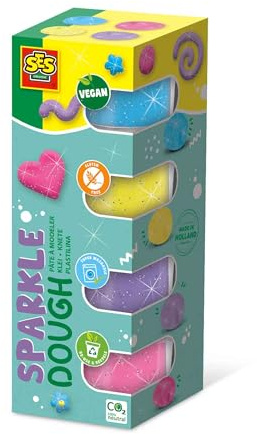 Ses Creative Pâte à Modeler Scintillante Feel Good | Activité sensorielle | Vegan | Lavable | pour Les Enfants | à partir de 1 an Plusieurs Couleurs | 4 Pots de 90 g