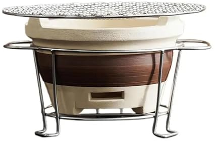 RSBFER Holzkohlegrill aus Keramikton, runder Barbecue-Grill mit Holzkohlerost und Ständer für Outdoor, Indoor-Kochen, Outdoor-Camping und Garten,S