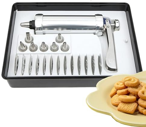 CHSUFBTY Cookie Press Cookie Press Gun Kit DIY Biscuit Maker And Churro Maker With 13 Decorative Stencil Discs And 8 Icing Tips