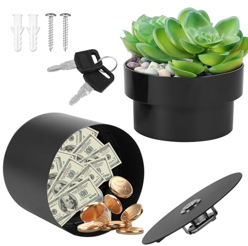 Coffre Fort en Forme de Pot de Fleur Coffre-fort Caché avec Serrure à Clé Coffre Fort Camouflé pour Cacher L'argent et Les Objets de Valeur Plantes non Incluses (Noir)