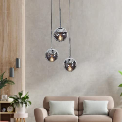 Luzarana Nova Pendelleuchte Esstisch Glaskugel Wohnzimmerlampe Kugellampe E27 Fassung (Chrome 3)