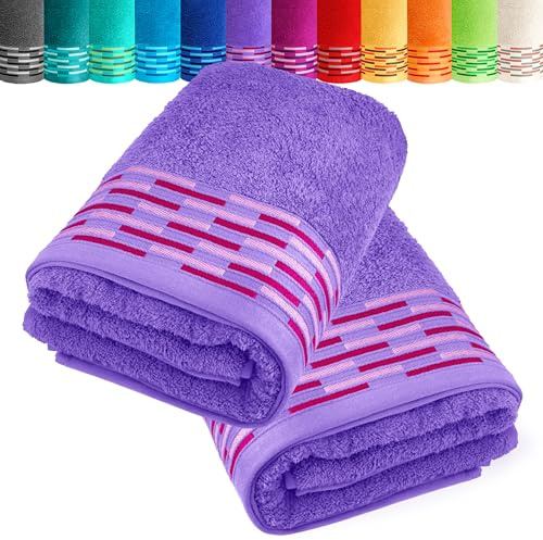 Lashuma 2er Set Duschhandtücher Lila, Lugano Flauschige Handtücher 70x140 cm