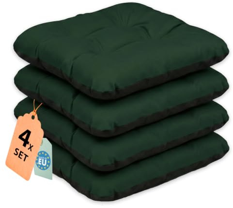 Outdoor Sitzkissen Stuhlkissen - 4er Set - 45 x 45 cm - Made in EU, Wasserdichtes & UV-beständig Gartenkissen - Stuhlauflage Stuhlpolster für Balkonstühle - Dunkelgrün