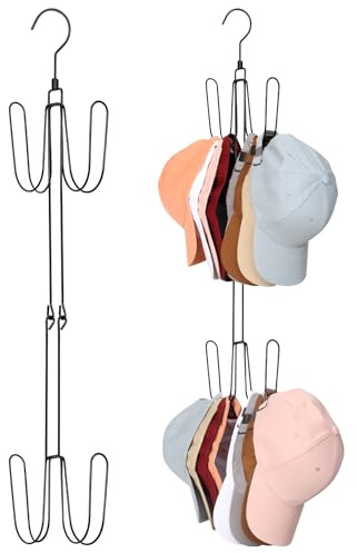 Enrimyee 2 Stück cap halter（Kann 60 Hüte aufhängen） Drehbar Metall cap organizer cap aufbewahrung für Schals， Handtaschen，Handtücher，Kleidung，Krawatten Tücher,Taschen, Ohne Bohren（schwarz）