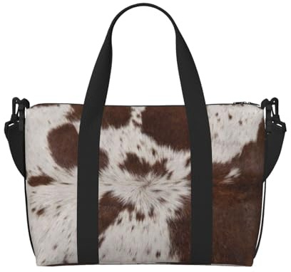 YUNWEIKEJI Kuh Kuhfell Druck, Große Strandtasche, Umhängetasche, Reisetasche - Tragetasche, Handtasche mit Griffen und Riemen