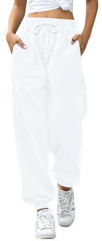 EBANKU Damen Jogginghose mit Cinch-Bottom und Taschen, einfarbiger Trainingsanzug, Baggy Hose mit elastischer Taille für lässiges Hip-Hop, Fitnessstudio und Joggen