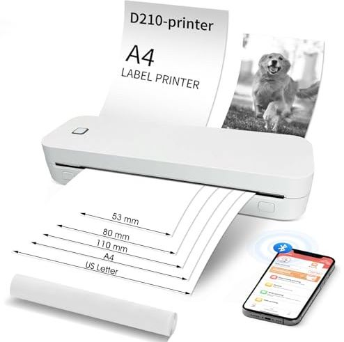 Topchances Portable Wireless A4 Thermal Printer - Bluetooth for Phone & Laptop, Inkless, Supports A4/4/3/2, Small for Home Office School (White)
