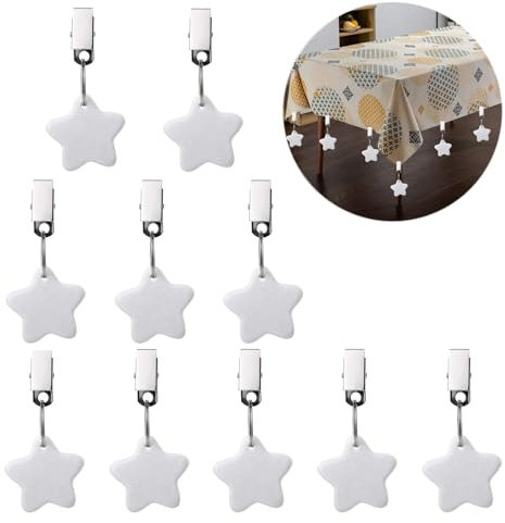 ZVO 10 Stück Tischdeckenbeschwerer, Tischdeckengewichte mit Clips Draußen, Tischdecken Beschwerer aus Naturstein mit Klammer für Tischplatten im Garten, Picknick,Party,Küche,Esszimmer(Stern)
