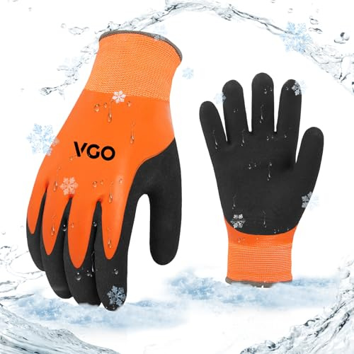 Vgo... Thermal Waterproof Work Gloves Winter Palm Latex for Freezer Gardening Digger Warehouse Delivery in Cold Weather, 1 pair RB2172F(Orange,M)