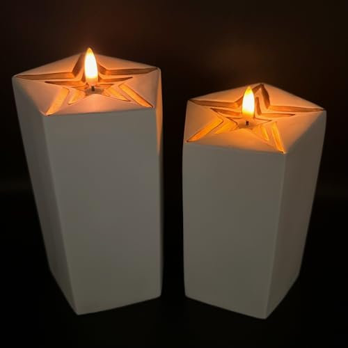 Online Fuchs 2er Set LED-Kerzen aus Keramik in Sternenform mit 6-Stunden Timerfunktion - 15 und 18 cm groß - Dekoration für Weihnachten (Roségold)