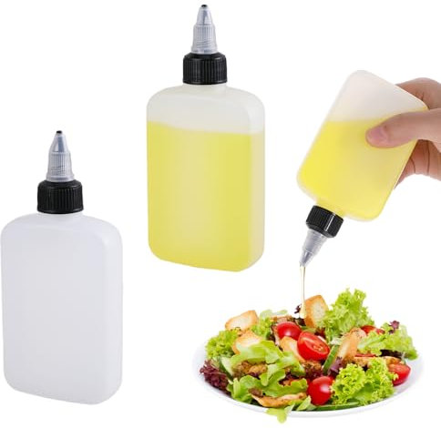 Ptwola 2 Stück Mehrzweck Quetschflasche Kunststoff Klein Squeeze Flaschen Klare Auslaufsichere Spenderflaschen Spritzflaschen für Saucen, Salat, Öl, Ketchup, Senf, Küche, Kochen (120ML)