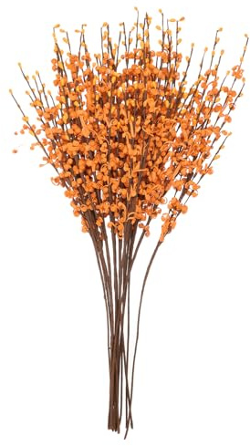 sourcing map 15 flores artificiales de 21.3 pulgadas, ramos de ramas falsas a granel para el hogar, oficina, jardín, jarrón, mesa, decoración de boda, color naranja