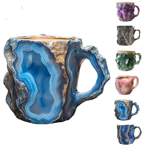 Tasse à café en cristal minéral 2024, tasse à café en cristal minéral naturel, tasses à café avec anse pour thé au lait, chocolat chaud (bleu)