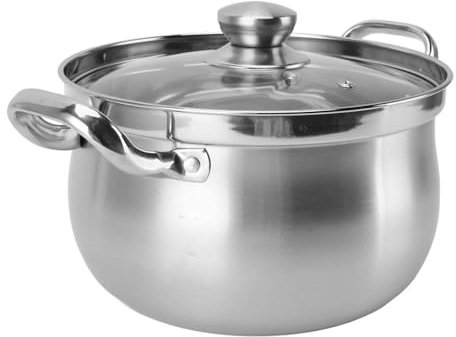 Marmite en Acier Inoxydable de 24 cm avec Couvercle à Double Poignée en Verre pour Pâtes, Soupes, Spaghettis, Fond Épais Antiadhésif, Grande Marmite à Soupe