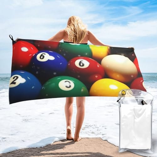 FCTVASDM Mikrofaser-Strandtuch, 80 x 160 cm, schnell trocknend, sandfrei, Stranddecke, übergroß, Camping-Handtücher, Farb-Billard, Badetücher, leichte Reisehandtücher für Urlaub, Essentials Geschenk