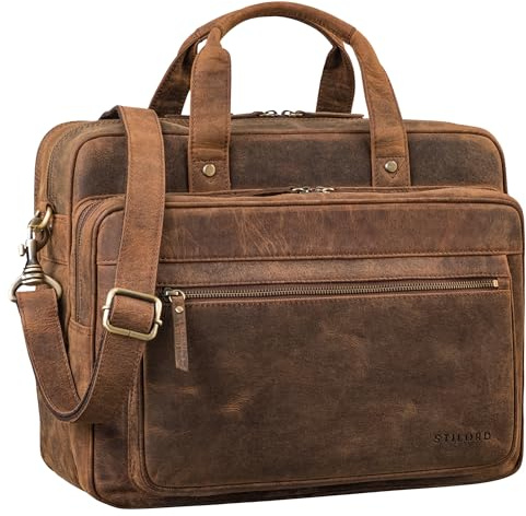 STILORD Herren-Businesstasche aus Leder braun - große 15,6 Zoll Laptoptasche - Männer-Aktentasche - Vintage Umhängetasche aus Rindsleder Walt