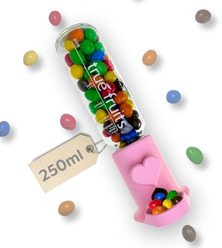 thrid Distributeur de bonbons pour True Fruits - Bouteille de 750 ml - Couvercle / adaptateur - Distributeur de chewing-gum rétro - Gadget Candy Bar Bubble Gum - 250 ml - Rose