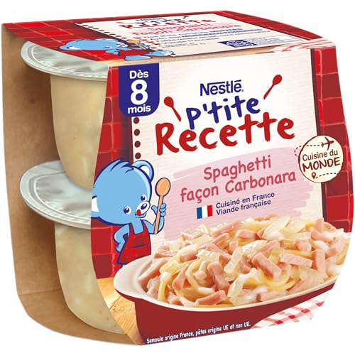 NESTLÉ BÉBÉ - P'TITE RECETTE - SPAGHETTI FAÇON CARBONARA - DÈS 8 MOIS - PACK DE 2X200G