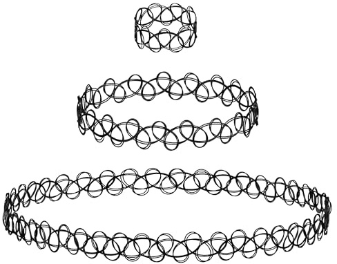Aleasha Schwarz Stretch Choker Kette Set Damen Tattoo Halskette Schmuck