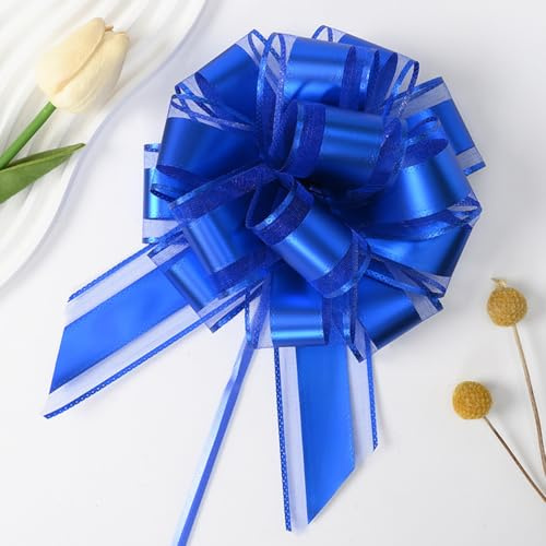 Geschenkschleife Blau Groß(16cm),10 Stück Geschenkbänder Ziehschleife Dunkelblau,Geschenk Schleife für Hochzeit Geburtstag Geschenkverpackung