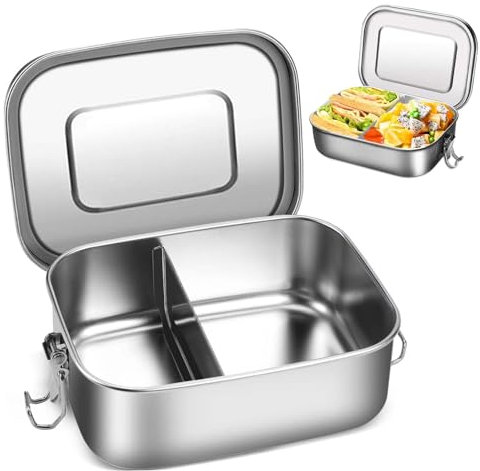 Scatola per il pranzo in acciaio inox con 1 scomparto, bento box robusto a prova di perdite da 850 ml, scatola per il pranzo in metallo con divisorio mobile, ecologica e priva di BPA per la famiglia,