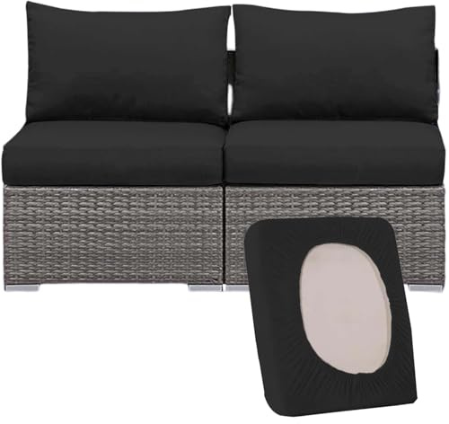 Kuddfodral för soffa med stretch för utomhusbruk, kuddfodral för uteplats Kuddfodral för soffa med ersättningsöverdrag Tvättbart möbelskydd för sittdyna inomhus utomhus i trädgården(Svart,50-65cm (2pc