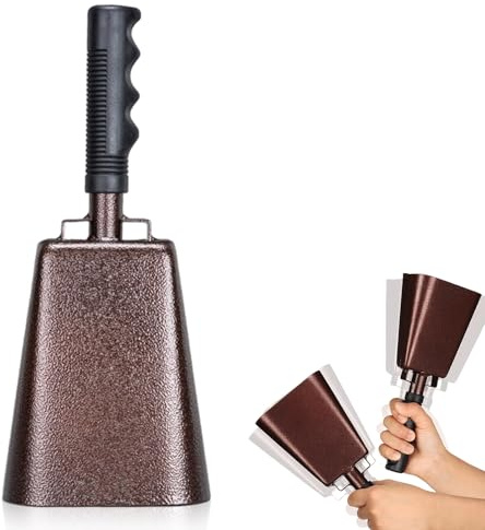 BAIFULAI Clochette de vache en acier avec poignée - 25,6 cm - Cloches de vache en métal - Instrument de musique pour le bruit, les événements sportifs, les jeux de football, les fêtes, la ferme