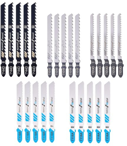25 Pcs Jigsaw Blades T Shank, Multi-Purpose HCS Jigsaw Blades Set, Assortment of Professional T-Handle Jig Saw Blade Kits for Metal Cutting Wood Pruning