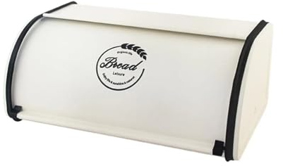 XIEHYA Portapane In Metallo Contenitore for il pane vintage, decorazione in ferro, grande capacità, con coperchio, organizer for dispensa, bancone di casa, ristorante(White L)