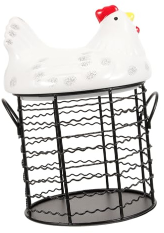 BAZEITFLOW Egg Basket Decorative Farm-style with Chicken Lid Hen Shape Ceramic Egg Holder and Fresh Food Storage Basket for Kitchen and Home Countertop