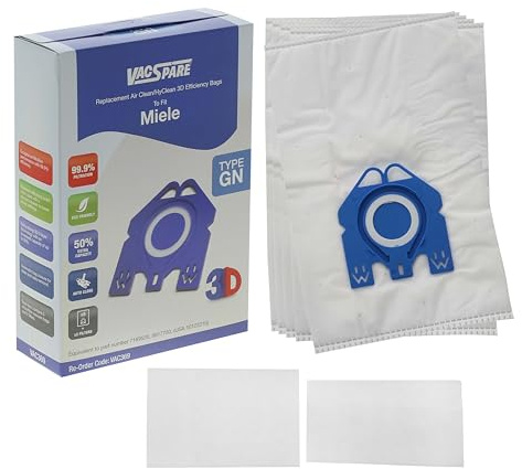 Vacspare Vacuum Microfibre Bags, Type GN, Pack Of 5 With 2 Filters Compatible With Miele C1, C2, C3, Cat & Dog Vacuum Cleaners