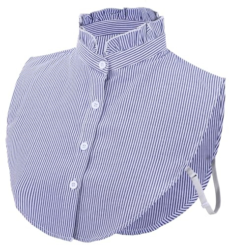 CIATBYYJ Faux col rayé amovible, demi-chemisier à volants détachables, chemise à volants pour femme, faux cols pour bureau, fête, occasions formelles (bleu et blanc)