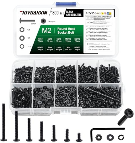 1800 Stück M2 Schrauben Set, Linsenkopfschrauben mit Muttern, Kohlenstoffstahl mit innensechskant Schrauben Muttern Set Und Unterlegscheiben Sortiment, Rundkopfschrauben Sechskantschrauben