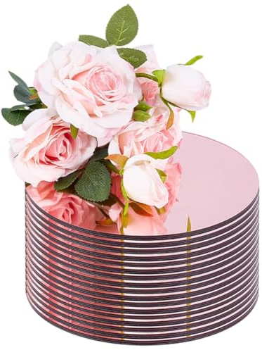 OLYCRAFT 24pz Specchio Rotondo In Acrilico per Centrotavola 20cm Piastre A Specchio Rosa Specchi Circolari Piastra per Candele Piastrelle A Specchi per Parete Fai Da Te per Feste di Matrimonio