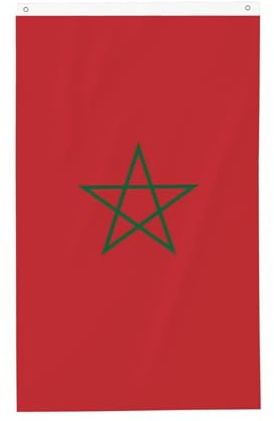 Drapeau du Maroc 0,9 x 1,5 m. Imprimé double face, vertical, tissu 100 % polyester, couleurs vives et durables.