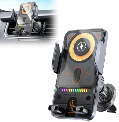 givuaime Technologically advanced car phone holder with charging function, automatic clamping, 2026 new wireless fast charging car mount, rotating phone holder & 15W wireless charger (Black)