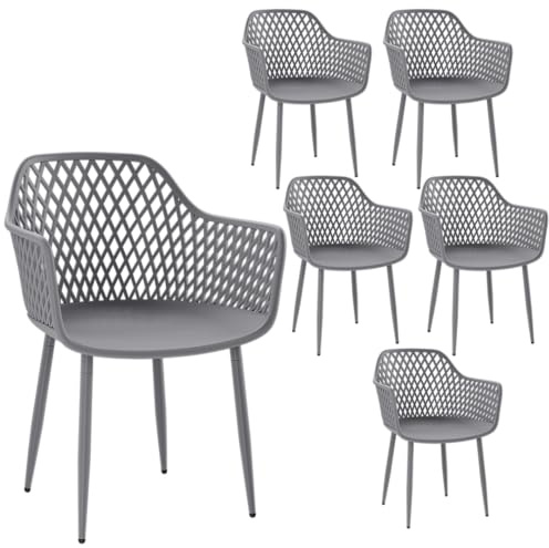STEELSØN Quasira Gartenstühle im 6er Set, Grau, mit Armlehnen, bis 120 kg | Gartensessel wetterfest & UV-resistent, Outdoor Stühle aus Kunststoff, Schalenstuhl, Loungesessel, Balkon, Garten & Terrasse