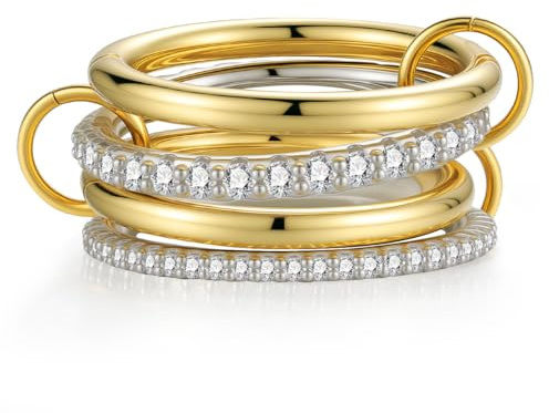 Emibele Anillos Apilables para Mujer, Anillos de Oro entrelazados, Anillo de Plata con Zirconia Cúbica, Anillo Apilables de Metal Mixto en Dos Tonos, Regalos de Joyería de Moda para Mujer, Talla 5